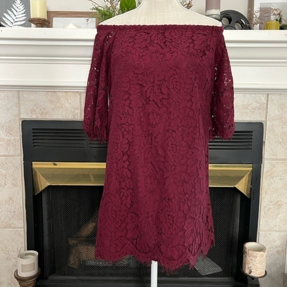 Do+be Lace Overlay Mini Burgundy Dress - Picture 9 of 13